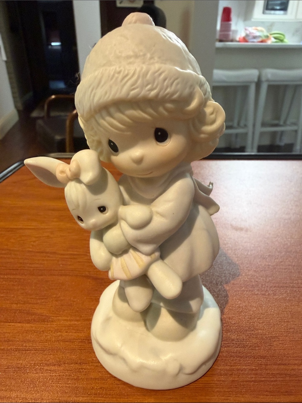 Precious Moments Cream and Pink Girl Figurine Hugging Bunny